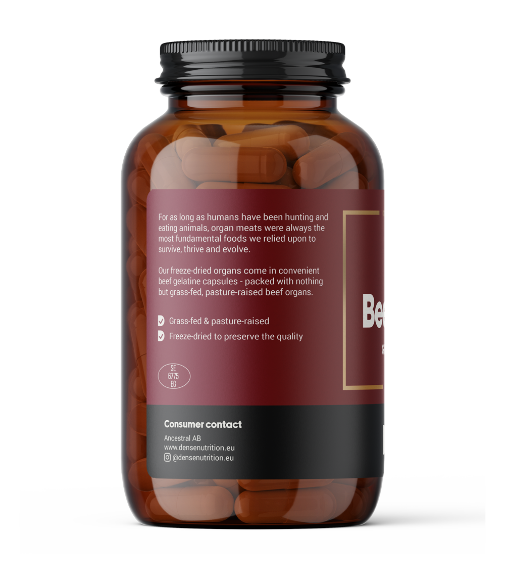 Grass-fed beef heart organ supplement capsules