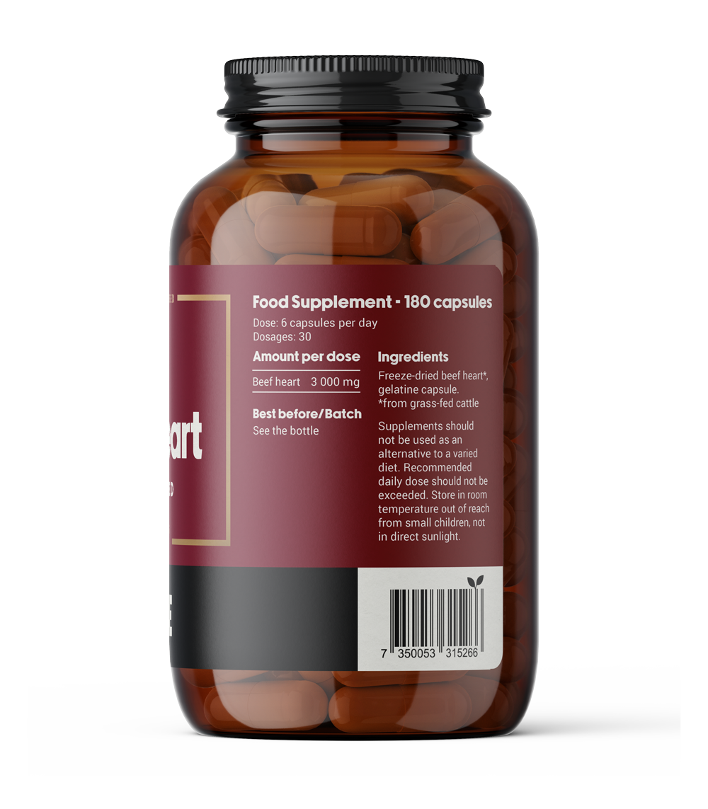 Grass-fed beef heart organ supplement capsules nutrition facts
