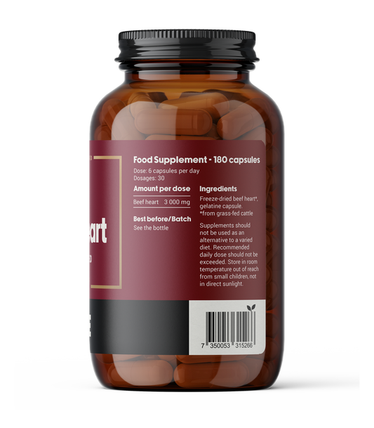 Grass-fed beef heart organ supplement capsules nutrition facts