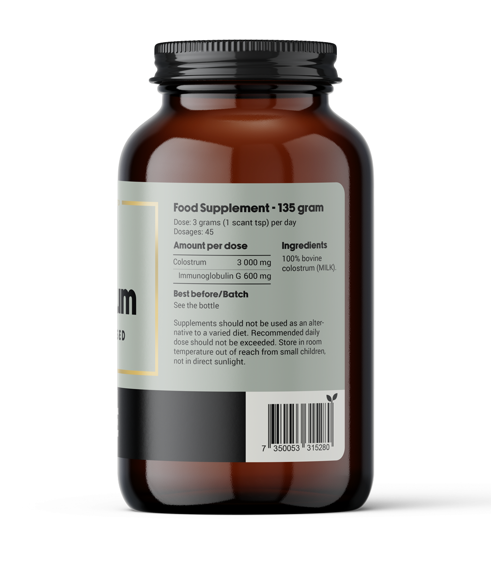 Pasture-raised colostrum powder supplement without additives, nutrition facts