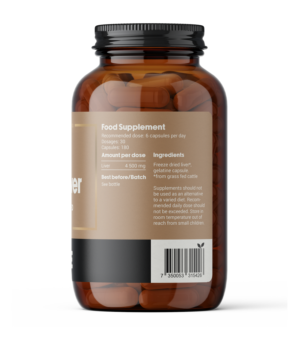 Grass-fed beef liver capsules supplement. Nutrition facts