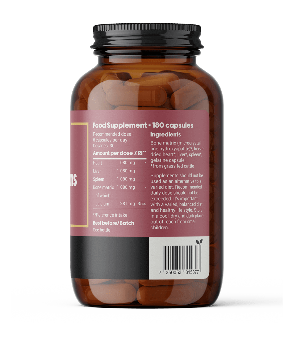 Grass-fed beef organs supplement capsules for her ingredients