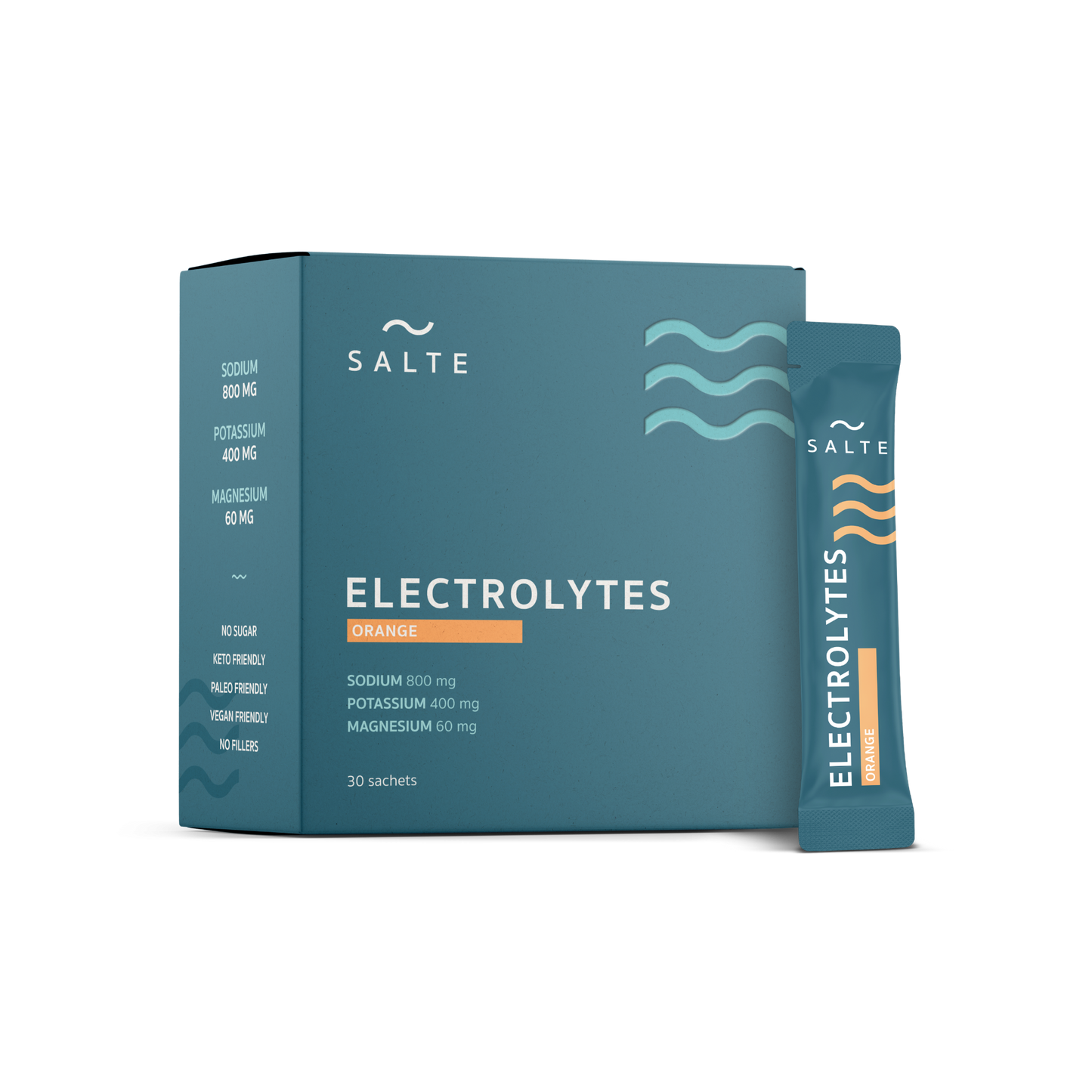Electrolyte sachets with orange flavor