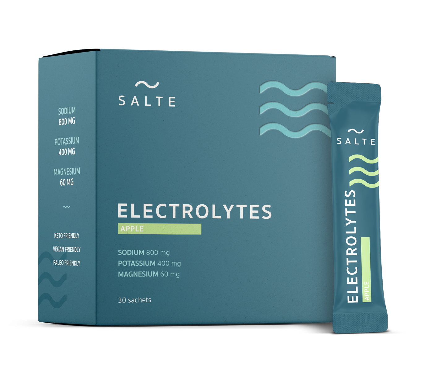 Electrolyte sachets with apple flavor