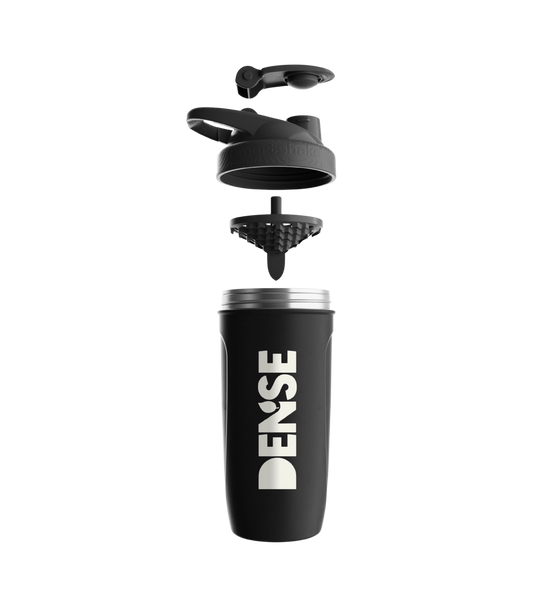 Smartshake Stainless Steel shaker cup disassembled, showcasing its sleek design and functionality.